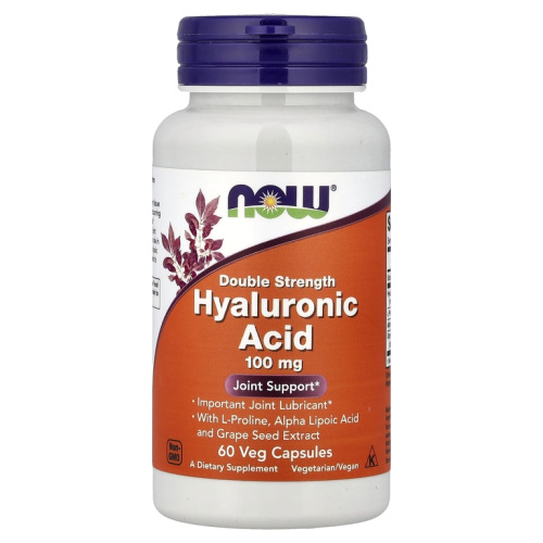 Now Foods Hyaluronic Acid Гиалуроновая кислота двойной силы 100 мг. 60 растительных капсул