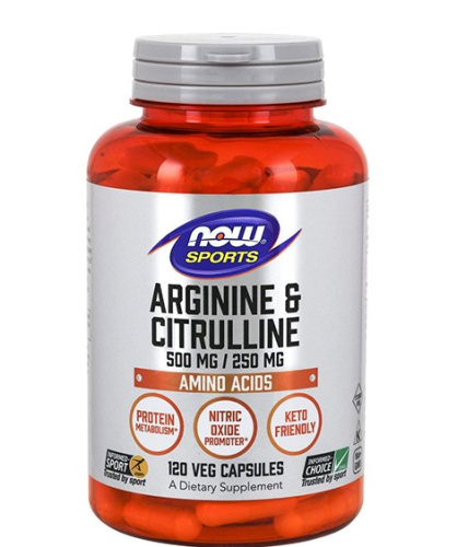 Arginine & Citrulline 500/250 мг (Аргинин и Цитруллин)  120 вег капсул (Now Foods)
