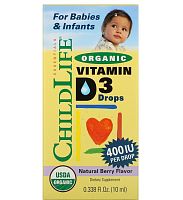 Organic Vitamin D-3 (органический витамин D3 в каплях) ягодный вкус 400 МЕ 10 мл (ChildLife)