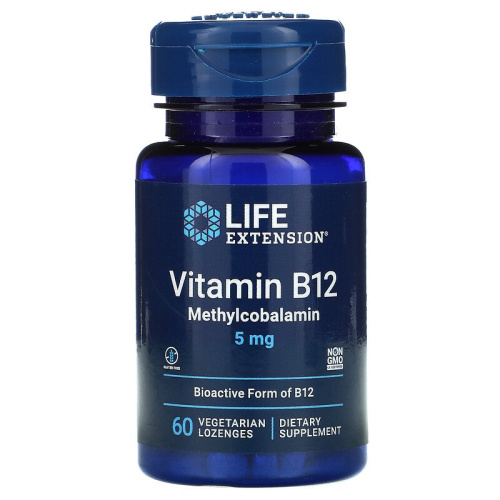 Life Extension Витамин B12 Метилкобаламин (Vitamin B12 Methylcobalamin) 5 мг. 60 пастилок