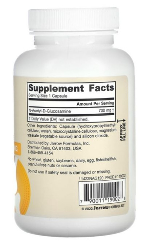 N-A-G N-Acetyl Glucosamine 700 mg (N-ацетил глюкозамин 700 мг) 120 вег капс (Jarrow Formulas) фото 3