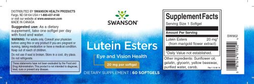 Lutein Esters 20 мг (Лютеин сложные эфиры) 60 мягких капсул (Swanson) фото 3