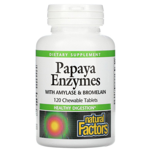 Papaya Enzymes with Amylase and Bromelain (Энзимы Папайи) 120 жевательных таблеток (Natural Factor)