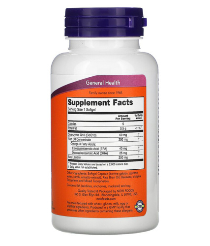 Now Foods CoQ10 60 мг. with Omega-3 Fish Oil 60 капсул фото 2