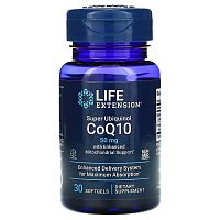 Life Extension Super Ubiquinol CoQ10 with Enhanced Mitochondrial Support (Суперубихинол CoQ10 с улучшенной поддержкой митохондрий) 50 мг. 30 капсул