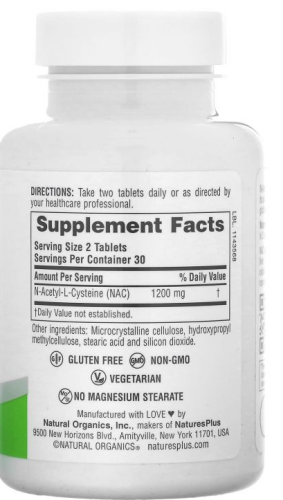 NaturesPlus PRO Sustained Release NAC (N-ацетил-L-цистеин с замедленным высвобождением) 1200 мг. 60 таблеток фото 3