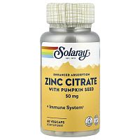 Solaray Zinc Citrate with Pumpkin Seed (Цитрат цинка с тыквенными семечками) 50 мг. 60 растительных капсул