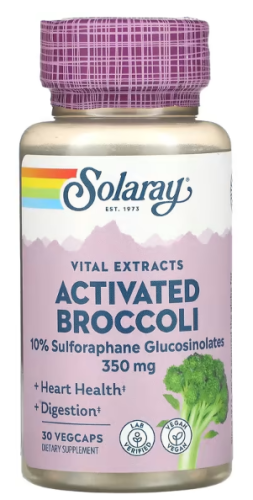 Solaray Vital Extracts Activated Broccoli 10% Sulforaphane Glucosinolates (Активированный экстракт семян брокколи) 350 мг. 30 растительных капсул