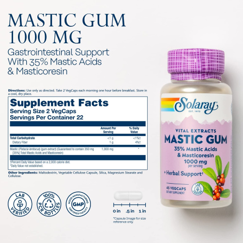 Mastic Gum 1000 mg (Мастиковая смола 1000 мг) 45 вег капсул (Solaray) фото 2