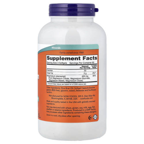Now Foods Цитрат магния (Magnesium Citrate) 180 мягких капсул фото 2