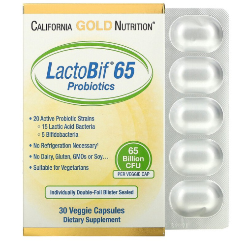 California Gold Nutrition Пробиотики LactoBif 65 млрд. КОЕ 30 капсул