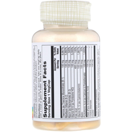 Solaray Vitamin B-Complex (Комплекс витаминов группы B) 100 мг. 100 растительных капсул фото 8