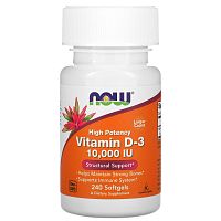 Now Foods High Potency Vitamin D-3 (Высокоэффективный витамин Д3) 10000 IU 240 мягких капсул