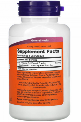 Now Foods Propolis 1500 5:1 Extract (Прополис экстракт) 100 растительных капсул фото 2