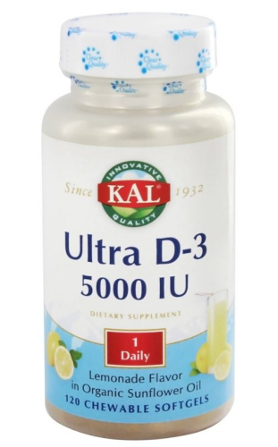 Vitamin D-3 125 mcg (5000 IU) Витамин Д-3 125 мкг (5000 МЕ) 120 мягких жевательных капсул (KAL) фото 4