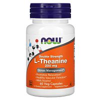 Now Foods L-Теанин (L-Theanine) Двойной силы 200 мг. 60 вегетарианских капсул