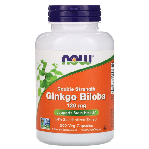 Now Foods Гинкго билоба (Ginkgo Biloba) двойной концентрации 120 мг. 200 растительных капсул