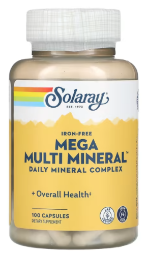 Solaray Mega Multi Mineral Iron-Free (Ежедневный минеральный комплекс без железа) 100 капсул Solaray Mega Multi Mineral Iron-Free (Ежедневный минеральный комплекс без железа) 100 капсул