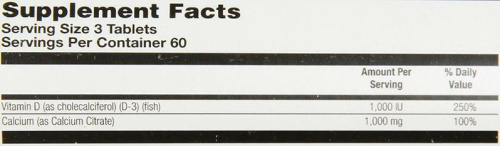KAL Кальций цитрат с витамином D-3 (Calcium Citrate D3) 1000 мг. / 25 мкг. 180 таблеток фото 2
