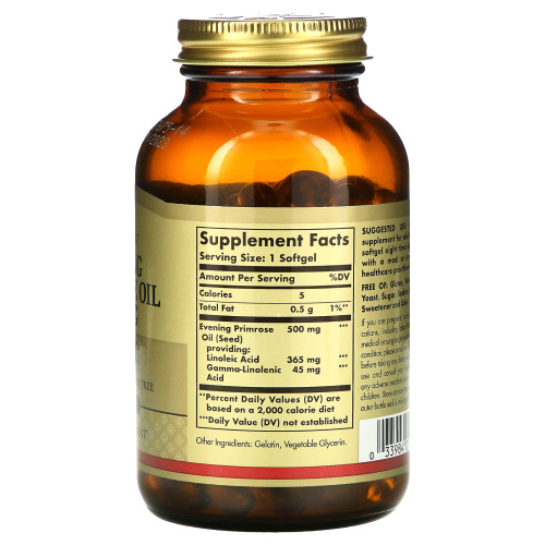 Evening Primrose Oil 500 мг (Масло Примулы Вечерней) 90 капсул (Solgar) фото 2