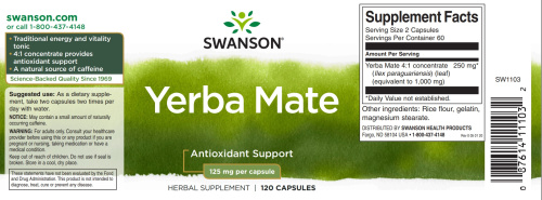 Yerba Mate 125 mg (Концентрат Листьев Мате) 120 капсул (Swanson) фото 2