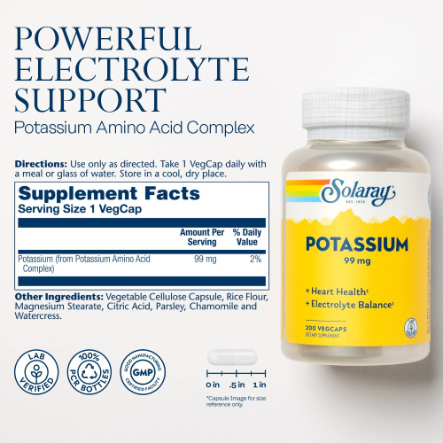 Potassium 99 mg (Калий 99 мг) 200 вег капсул (Solaray) фото 3