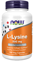 L-Lysine 500 mg срок 09.2024 (L-Лизин 500 мг) 100 вег капсул (Now Foods)