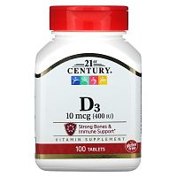 Vitamin D3 Витамин D3 10 мкг (400 IU) 100 табл (21st Century) срок 11.2023