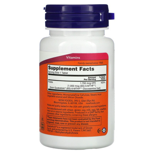 Now Foods Methyl Folate (Метилфолат, Витамин B-9) 1000 мкг. 90 таблеток фото 2