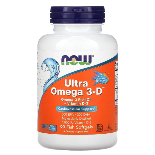 Now Foods Ультра Омега 3-D (Ultra Omega 3-D) 600 EPA/300 DHA 90 капсул из рыбьего желатина