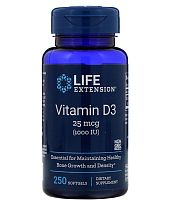 Vitamin D3 25 mcg (1000 IU) (Срок 12.2024) Витамин Д3 25 мкг (1000 ME) 250 капсул (Life Extension)