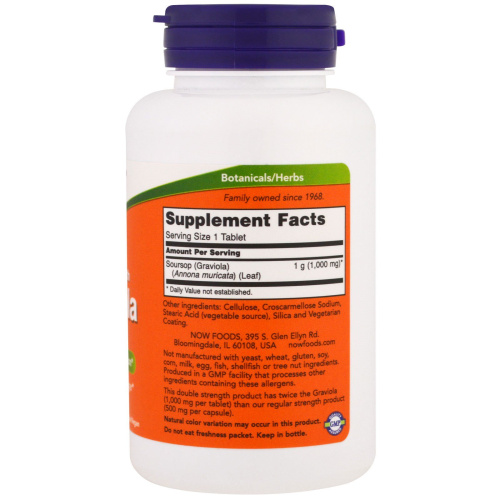 Now Foods Graviola Double Strength (Гравиола двойная концентрация, Сметанное яблоко) 1000 мг. 90 таблеток фото 2