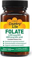 Folate 1,333 mcg DFE (800 mcg folic acid) 100 таблеток (Country Life)