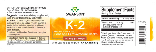 Vitamin K2 (MK-7) 100 mcg Витамин К2 (МК-7) 100 мкг 30 мягких капсул (Swanson) фото 2