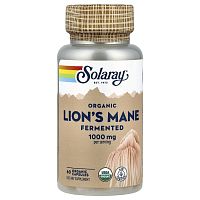 Solaray Organically Grown Fermented Lion's Mane (Органически выращенный ферментированный ежовик гребенчатый) 500 мг. 60 растительных капсул