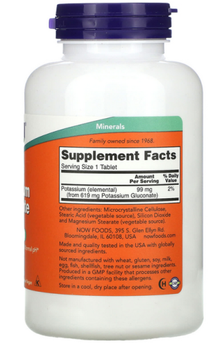 Now Foods Potassium Gluconate (Калий Глюконат) 99 мг. 250 таблеток фото 2
