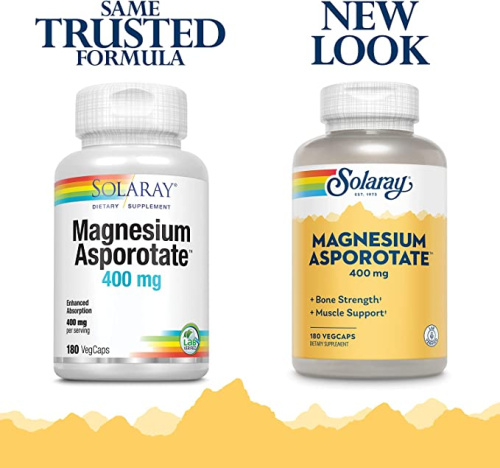 Solaray Magnesium Asporotate (Аспартат магния) 400 мг. 180 растительных капсул фото 3