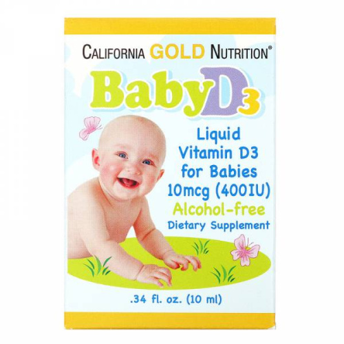 California Gold Nutrition Baby Vitamin D3 Liquid (Жидкий Витамин D3 для Детей) 400 IU 10 мкг. 10 мл. фото 3