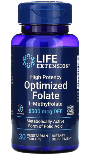 Life Extension High Potency Optimized Folate L-Methylfolate (Оптимизированный Фолат) 8500 мкг. DFE 30 вегетарианских таблеток