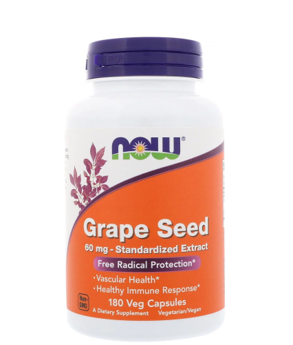 Grape Seed 60 мг (Экстракт Виноградной косточки) 180 вег капсул (Now Foods),