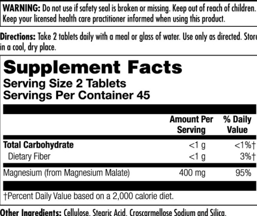 KAL Magnesium Malate (Малат магния) 400 мг. 90 таблеток фото 4
