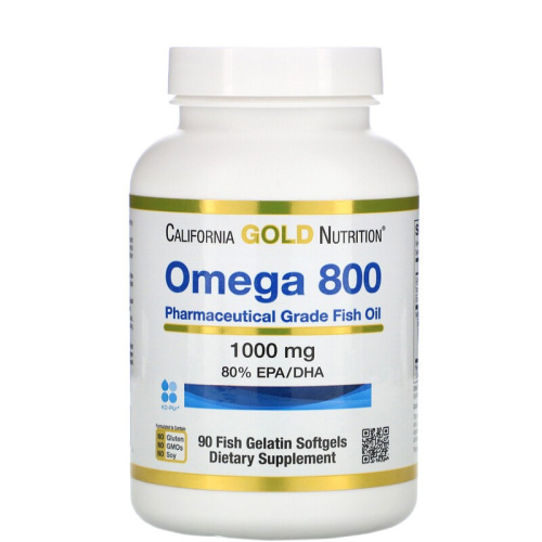 California Gold Nutrition Omega 800 Pharmaceutical Grade Fish Oil (рыбий жир фармацевтической степени чистоты, в форме триглицеридов) 1000 мг. 90 капсул