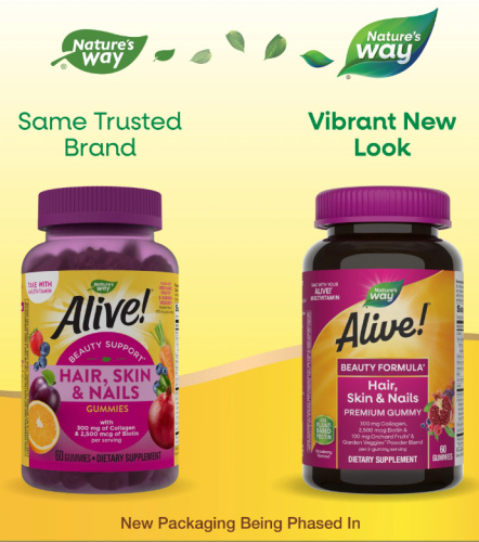 Alive! Hair, Skin & Nails Premium (добавка для волос, кожи и ногтей) 60 мармеладок (Nature's Way) фото 3