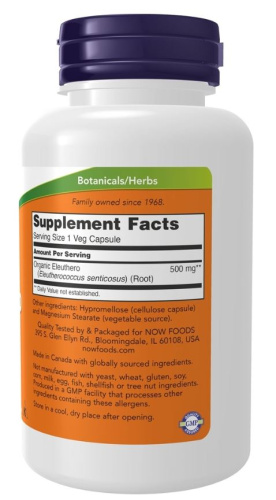 Eleuthero 500 мг (Элеутерокок) 100 вег капсул (Now Foods) фото 2