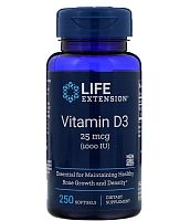 Vitamin D3 25 mcg (1000 IU) Витамин Д3 25 мкг (1000 ME) 250 капсул (Life Extension)