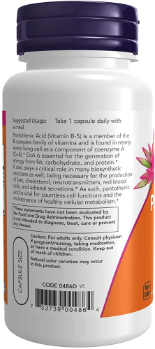 Now Foods Pantothenic Acid (Витамин B5, Пантотеновая Кислота) 500 мг. 100 растительных капсул фото 3