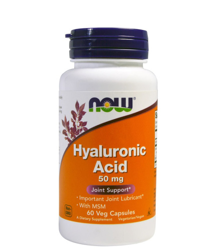 Now Foods Hyaluronic Acid With MSM (Гиалуроновая кислота с МСМ) 50 мг. 60 растительных капсул