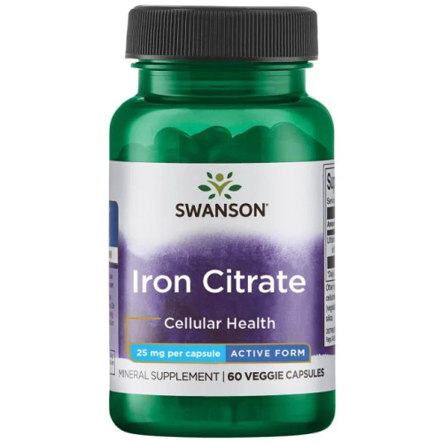 Swanson Iron Citrate (Цитрат железа) 25 мг. 60 растительных капсул
