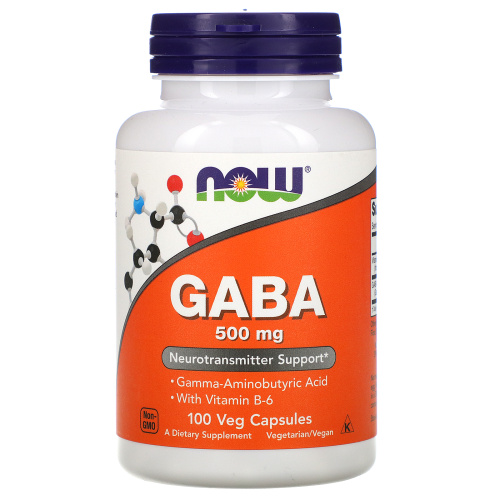 GABA 500 мг (ГАМК) 100 вег капсул (Now Foods)