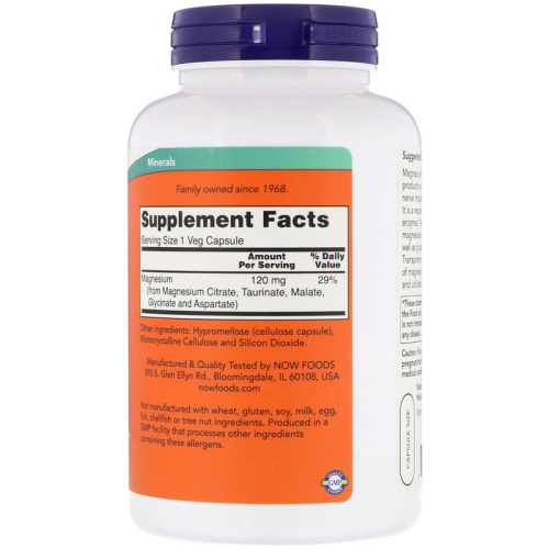 Now Foods Magnesium Transporters (Переносчики магния) 120 мг. 180 растительных капсул фото 2